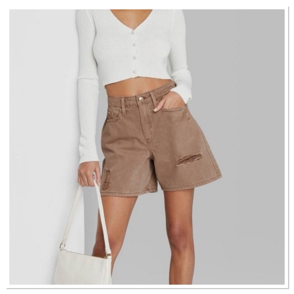 Brown Distressed Women Highest Rise Bermuda Shorts Wild Fable